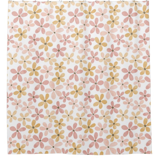 Blush Pink watercolor daisy Shower Curtain (Front)