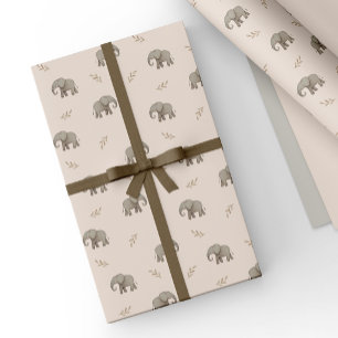Blush Pink Watercolor Elephants Safari Pattern Wrapping Paper