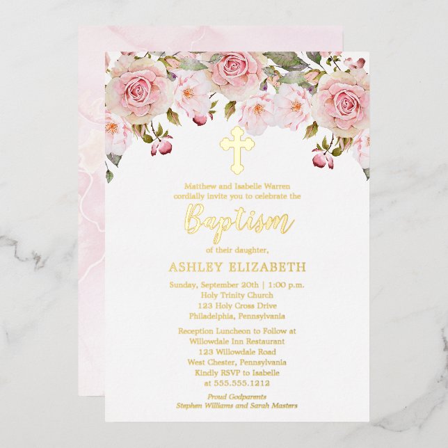 Blush Pink Watercolor Floral Baptism (Front/Back)