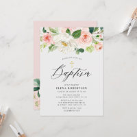 blush pink watercolor floral baptism invitation