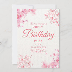 Blush Pink Watercolor Floral Birthday Party Invitation