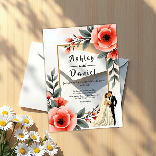 Blush Pink Watercolor Floral Bride Groom Wedding Acrylic Invitations