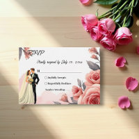 Blush Pink Watercolor Floral Bride & Groom Wedding