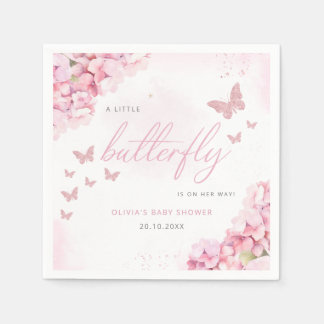 Blush Pink Watercolor Floral Butterfly Baby Shower Napkin