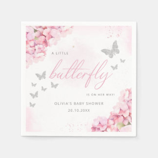 Blush Pink Watercolor Floral Butterfly Baby Shower Napkin