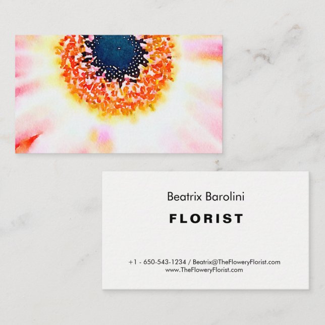 Blush Pink Watercolor Floral Daisy Business Card (Front/Back)