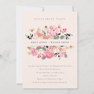 Blush Pink Watercolor Floral Engagement Invite
