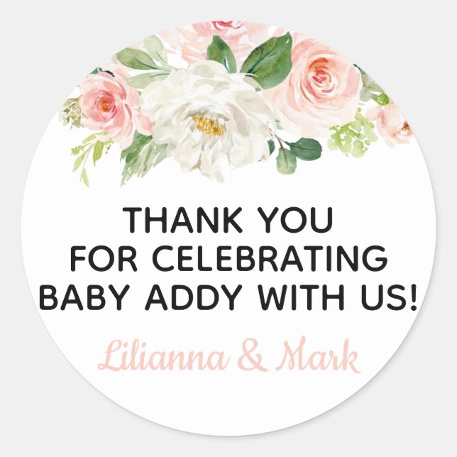 Blush Pink Watercolor Floral Favour Stickers (Front)