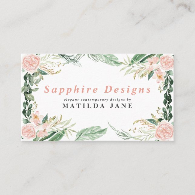 blush pink watercolor floral feminie business card (Front)
