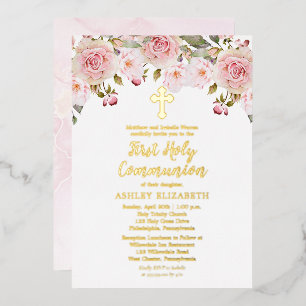 Blush Pink Watercolor Floral First Holy Communion