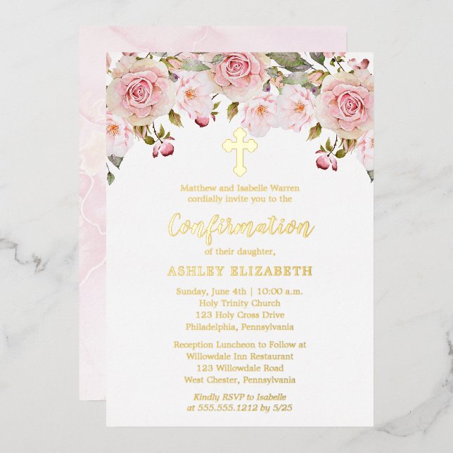 Blush Pink Watercolor Floral Girl Confirmation (Front/Back)