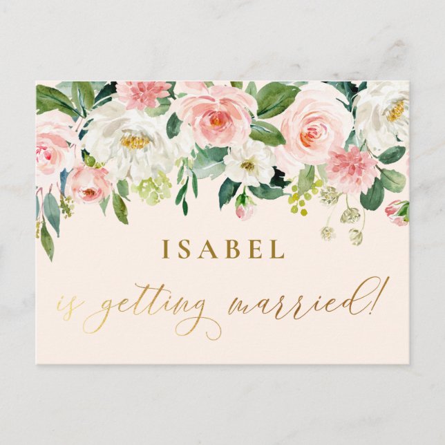 Blush Pink Watercolor Floral Girly Bridal Shower Postcard (Front)