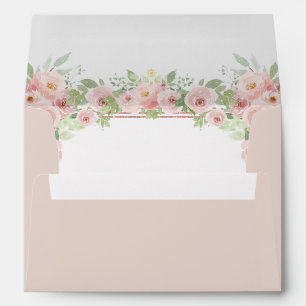 Blush Pink Watercolor Floral Glitter Quinceanera Envelope