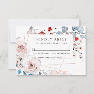 Blush Pink Watercolor Floral Gold Frame Wedding RSVP Card