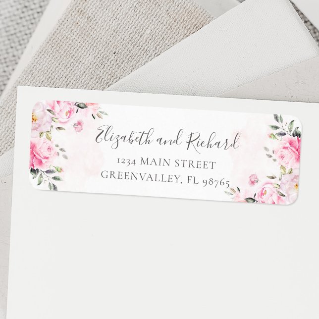 Blush Pink Watercolor Floral Greenery Address (This address label is a charming way to personalize your mail with blush pink floral and greenery.)