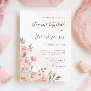 Blush Pink Watercolor Floral Greenery Wedding Invitation