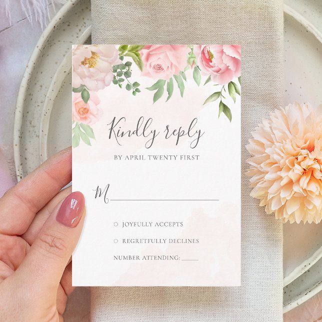 Blush Pink Watercolor Floral Greenery Wedding RSVP Card (Creator Uploaded)