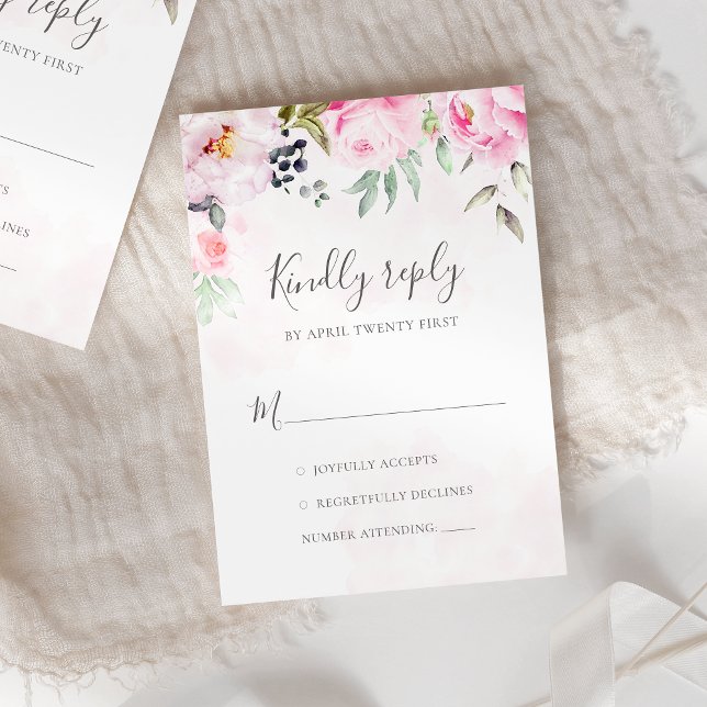 Blush Pink Watercolor Floral Greenery Wedding RSVP Card (Creator Uploaded)