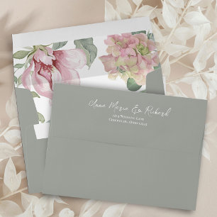 Blush Pink Watercolor Floral Grey Custom Envelope