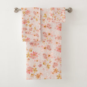 Blush Pink Watercolor Floral Pattern Bath Towel Set