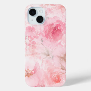Blush Pink Watercolor Floral Pattern iPhone 15 Case