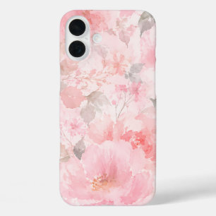 Blush Pink Watercolor Floral Pattern iPhone 16 Plus Case