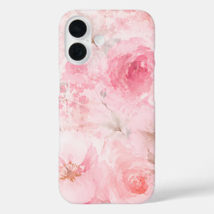 Blush Pink Watercolor Floral Pattern iPhone 16 Case
