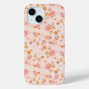 Blush Pink Watercolor Floral Pattern iPhone 15 Case