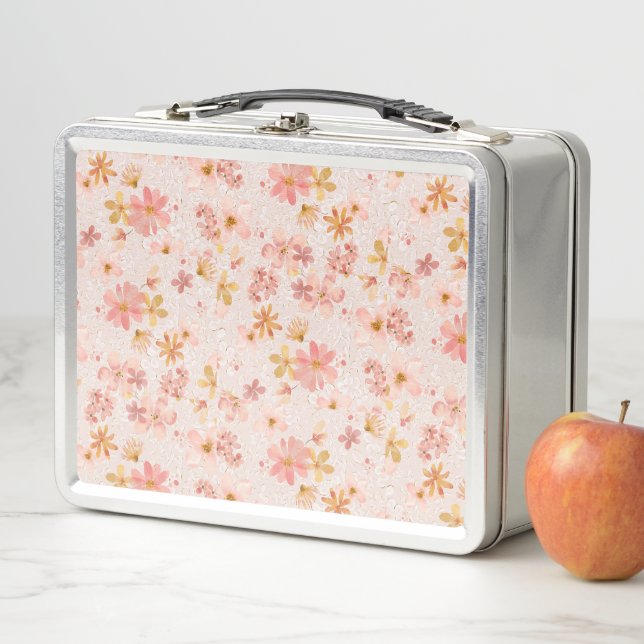 Blush Pink Watercolor Floral Pattern Metal Lunch Box (In Situ)