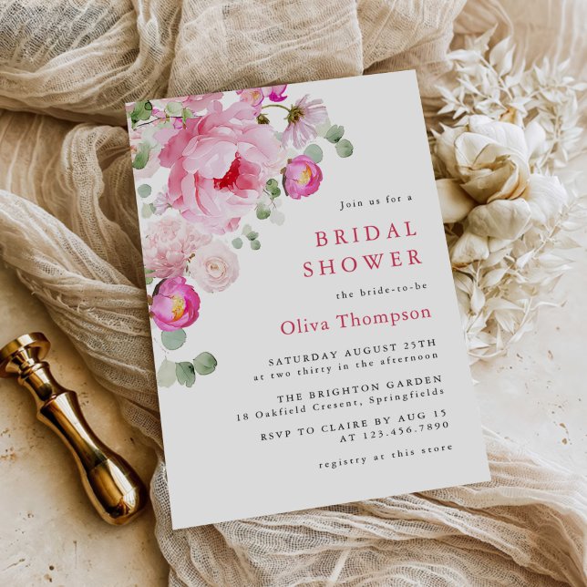 Blush Pink Watercolor Floral Peony Bridal Shower Invitation (Creator Uploaded)