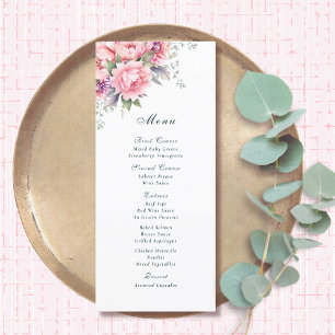 Blush Pink Watercolor Floral Peony Script Romantic Menu