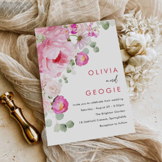 Blush Pink Watercolor Floral Peony Wedding Invitation