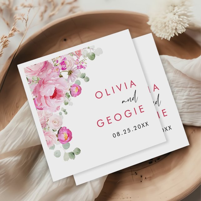 Blush Pink Watercolor Floral Peony Wedding Napkin (Creator Uploaded)