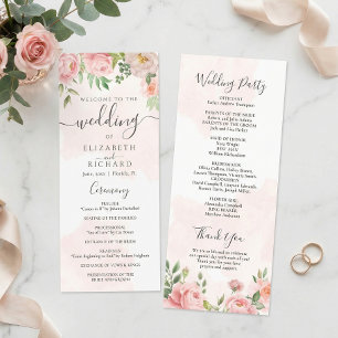 Blush Pink Watercolor Floral Peony Wedding Programme