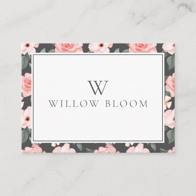 Blush Pink Watercolor Floral Rose & Sage Greenery Business Card (Front)