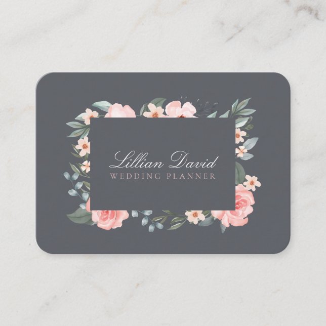 Blush Pink Watercolor Floral Rose & Sage Greenery Business Card (Front)