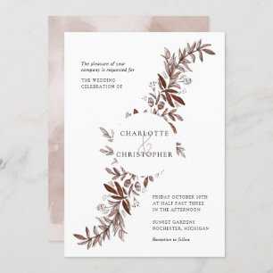 Blush pink watercolor floral roses wedding invitation