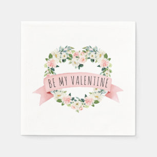 Blush Pink Watercolor Floral Valentine Napkin