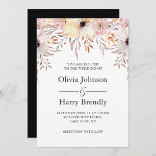 Blush Pink Watercolor Floral Wedding Invitation