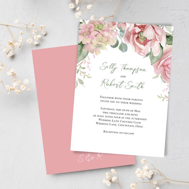 Blush Pink Watercolor Floral Wedding Invitation (Elegant blush pink wedding invitations. )