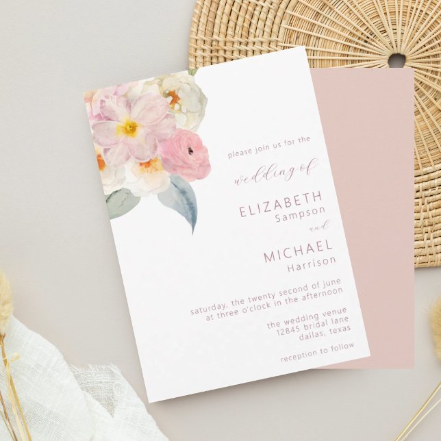 Blush Pink Watercolor Floral Wedding Invitation (Creator Uploaded)