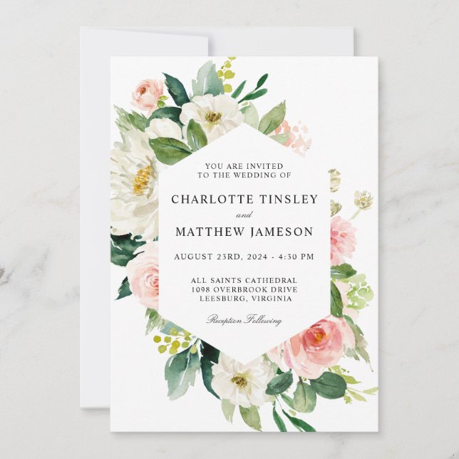 Blush Pink Watercolor Floral Wedding Invitation (Front)
