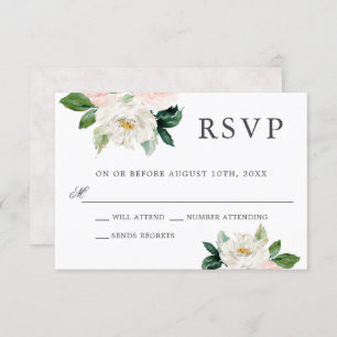 Blush Pink Watercolor Floral Wedding RSVP Invitation