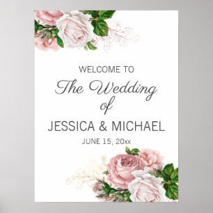 Blush Pink Watercolor Floral Wedding Welcome Poster