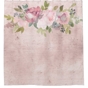 Blush Pink Watercolor Florals on Distressed Blush Shower Curtain