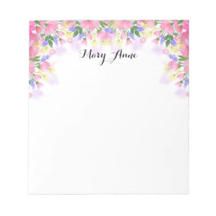 Blush Pink Watercolor Flowers Personalised Notepad