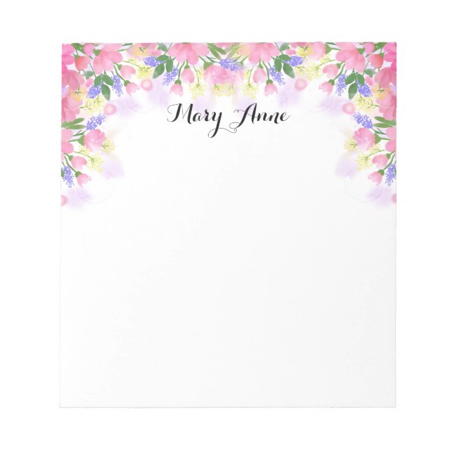 Blush Pink Watercolor Flowers Personalised Notepad (Front)