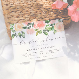 Blush Pink Watercolor Flowers Script Bridal Shower Invitation