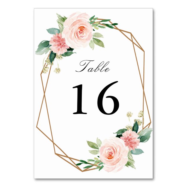 blush pink watercolor geometric wedding table number (Back)