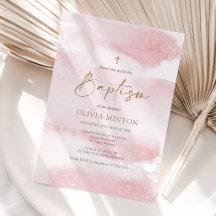 Blush Pink Watercolor Girl Baptism Invitation
